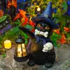 Linterna de Sombrero Negro de Halloween Estatua Solar para Jardín Esqueleto de Mano Gato Negro Decoración Decoración para Patio Exterior
