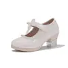 2026 Novos Sapatos de Salto Alto Estilo Coreano para Meninas com Laço, Sapatos de Princesa para Crianças Maiores, Sapatos de Couro para Performance de Dança