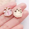 20 Caixas de Presente de Papai Noel e Floco de Neve Rosa e Branco Pingentes de Liga de Metal com Óleo Gotejante Pingentes DIY Acessórios para Joias de Pulseira