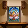 Pintura colgante Tangka del Dios Amarillo de la Riqueza de Cinco Colores, Pintura de Sala de Entrada Estilo Tíbet del Bodhisattva Guanyin y el Dios de la Riqueza, Arte de Pared para Oficina para Atraer Riqueza