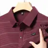 Nueva Camiseta de Manga Larga para Hombre Primavera y Otoño Cuello de Solapa Casual Rayada Mediana Edad Holgada de Negocios Camisa Polo Una Pieza Venta al por Mayor