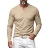 Camiseta base de punto acanalado elástico resistente para hombre, manga larga, cuello en V Henley, retro, simple, tipo chico duro, transfronteriza europea y americana, otoño e invierno