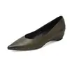 Zapatos de mujer de tacón medio de corte bajo de piel de vaca de primera capa, nuevo modelo de otoño, piel genuina por dentro y por fuera, color sólido, zapatos de mujer de punta estilo coreano