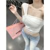 Camisola de un solo hombro Sweet Spice Girl, chaleco pequeño para mujer, estilo Pure Desire de verano, plisado, con clavícula, sexy, para uso interior, top corto