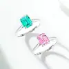 Anillo de Corte Esmeralda para Mujer, Anillo Pagoda de Diamante Rosa de Alto Carbono, Anillo de Diamante, Anillo de Boda, Anillo de Piedra Preciosa de Color Europeo y Americano, Artículo Más Vendido