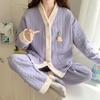 Pijama de Algodón de Aire Jacquard para Otoño e Invierno para Lactancia, Conjunto Engrosado para Futuras Madres, Se Puede Usar Afuera