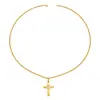 Moderna Cadena Cuadrada de Acero Inoxidable con Colgante de Cruz Decorado con Circonia Redonda, Dos Tonos, Joyería Unisex para el Día a Día