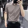 Camisa fina de manga corta para hombre, italiana de alta calidad, sin planchar, antiarrugas, para verano, corte slim, de seda helada, casual de negocios