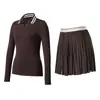 Traje Deportivo Transfronterizo para Mujer Solapa Manga Larga Secado Rápido Delgado Cuello en V Camisa Polo Superior Fitness Aspecto Adelgazante Falda de Tenis