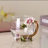 Copo de Vidro Esmaltado Estilo Europeu, Novo Modelo para Mulheres, Alto Valor Estético, Adequado para Uso Doméstico, Xícara de Chá com Flores, Copo de Água para Escritório