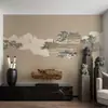 Mural de paisaje de ático de concepto artístico estilo chino nuevo moderno papel tapiz de fondo para sala de té, dormitorio, sala de estar, papel tapiz de fondo para restaurante, centro de salud