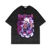 Playera Lavada Vieja de Manga Corta Americana Retro Oversize Animación One Piece Luffy Manga Corta T Básico Popular Algodón