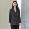 Chaqueta de traje de alta gama para mujer, diseño con sentido del humor, doble botonadura, traje pequeño, otoño e invierno, color liso, combina con todo, ropa de negocios.