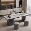 Mesa de Té y Sillas de Losa de Roca para Oficina y Sala de Estar, Mesa de Té Pequeña Minimalista Moderna para Balcón de Casa con Mesa de Preparación de Té Recargable
