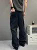 Nuevos Pantalones Rectos Negros Tendencia Americana Primavera/Verano 2026 para Hombre con Dobladillo Crudo Lateral Pantalones Largos Casuales Versátiles de Largo Completo