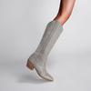 2026 Nuevas Botas de Mujer Estilo Comercio Exterior Punta Fina Tacón Grueso Medio Pedrería Talla Grande Moda Europea y Americana Pasarela Slip-On Talla Grande Hasta la Rodilla