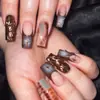 Nova Coleção de Arte de Unhas para Comércio Exterior Estilo Garota Popular Europeia e Americana Design Tridimensional Embossado Unhas Quadradas Longas Usáveis Atacado