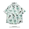 Hawaiian Ice Silk camisa de moda masculina marca de manga curta camisa masculina verão flor de praia casaco solto do casal