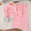 Comércio Exterior Transfronteiriço Outono Novo Estilo Casual Tops Rosa de Manga Longa com Calças Roupas para Meninas e Crianças Atacado