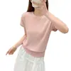 Top de tejido fino de seda helada para mujer, nuevo diseño de verano 2026, camiseta de manga corta con espalda hueca, top de color liso, moderno