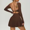 Conjunto Esportivo de Tênis de Manga Longa para Mulheres Muyao Comércio Exterior, Anti-Exposição, Falso Duas Peças, Roupa Longa para Badminton, Secagem Rápida