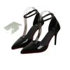 Tacones Altos Negros de Aguja para Mujer Punta Afilada Sexy 2025 Nuevos Zapatos de Suela Roja Tira Hueca de Una Línea Escote Zapatos Elegantes