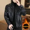 Jaqueta de Couro Grossa com Forro de Lã Estilo Inverno para Homens, Jaqueta de Couro para Motociclista Casual de Alta Qualidade Quente e Luxuosa