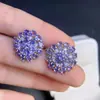 Aretes de Tanzanita Natural con Incrustaciones de Plata Esterlina S925, Color Fuego Completo, Tanzanita Súper Brillante Piedra para Mujer