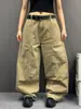 Calça jeans desconstruída cáqui estilo americano para homens e mulheres, calça de trabalho retrô da moda outonal, calça casual larga e solta