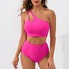 En Stock Nuevo Estilo Traje de Baño de Dos Piezas Bikini de Cintura Alta Sexy con Tirante en un Hombro Ropa de Baño Estilo Europeo y Americano