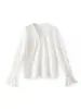 2511802-Nanyou Luxo Acessível Indústria Pesada Discreto Brincalhão Estéreo Relevo Bordado Renda Gola V Camisa Top para Mulheres