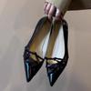 Zapatos de Piel Pequeños de Tacón Bajo con Punta para Mujer, Diseño de Tacón de Cuña, Zapatos Versátiles para Mujer
