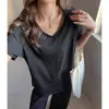 Camiseta de Manga Corta de Algodón Estilo Perezoso Holgada Talla Grande para Mujer, Versión Coreana, Color Sólido, Top Adelgazante, Venta al por Mayor Transfronteriza, Verano, Cuello en V, Copo de Nieve