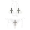 Biquíni Sexy Personalizado Moda Cruz Hot Diamond Europeu e Americano Transfronteiriço Feminino com Tiras Divididas Sexy Roupa de Banho Atacado
