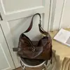 Bolsa de ombro vintage de grande capacidade para mulheres, nova moda 2026 Bolsa de ombro Maillard, bolsa tote casual de nicho
