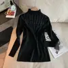 Elegante top de punto de manga larga con cuello semi-alto, nuevo top básico ajustado para mujer otoño 2025