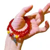 Plata de Ley 925 Diseño Vidrioso Hielo Transparente Calcedonia Roja Natural Diseño de Cera de Abeja Vieja Pulsera de Múltiples Círculos Pulsera