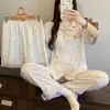 Pijama de Algodão Estilo Ins Moda Estampa de Leopardo Coração Nuvem Feminina Verão Manga Curta Roupa de Casa Conjunto de Três Peças Foto Real Atacado