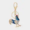 Chaveiro de Frango Zodiacal Cravejado de Diamantes com Pingente de Tecelagem de Corda Vermelha, Acessório de Boa Sorte e Prosperidade, Corrente de Chaveiro Pequeno para Presente