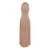 Vestido de tirantes de malla patchwork con cuello alto puramente deseable para mujer, falda larga semitransparente de verano que ciñe la cintura, elegante vestido rosa