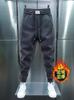 Calças Casuais Inverno Masculinas Estilo Coreano Tendência Calças Esportivas com Forro de Lã Marca Tendência Calças de Comprimento Nove Calças Masculinas Elásticas