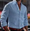 Camisa Casual Listrada Estilo Americano para Comércio Exterior Transfronteiriço, Camisa Masculina de Manga Longa Não Amassa para Primavera e Outono, Envio Direto da Fábrica de Origem