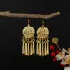 Pendientes étnicos de pavo real con borlas y campana dorada, colgantes de hojas bohemias, pendientes escénicos, venta al por mayor