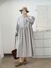 Vestido Feminino Longo de Algodão e Linho com Listras Verticais, Meio Aberto na Frente, Estilo Artístico Retro Japonês, Solto, Oversized, Saia Longa, Novo para Outono