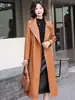 Gabardina de Cuero de Longitud Media de Doble Botonadura con Cinturón para Mujer, de Alta Gama y Elegante, Nueva Chaqueta de Cuero para Otoño e Invierno
