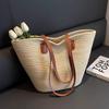 Bolsa Tejida Coreana Nueva Personalizada Bolso de Hombro Tote para Mujer Bolsa de Gran Capacidad Versátil Bolso de Mano Tejido de Paja para la Playa para Mujer
