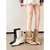Primeiro Encontro Temporada Calças de Couro com Fivela Bico Fino Salto Alto Botas de Cano Alto Salto Alto Feminino Botas Amontoadas Botas Curtas para Baixas e Magras