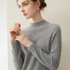 Suéter de cachemira 100% pura para mujer para otoño e invierno, con tejido de punto de doble hebra de siete agujas, diseño engrosado, cuello semi-alto y estilo de manga raglán