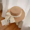 Nuevo sombrero plano de estilo francés para mujer, circunferencia de cabeza grande, ala plana, sombrero para vacaciones en la playa junto al mar, lazo de verano