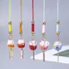 Colgante de llavero de cuentas de rompecabezas, colgante de gato de la suerte de cerámica pintada, llavero con etiqueta de mensaje de bendición, cadena para teléfono, pequeño adorno